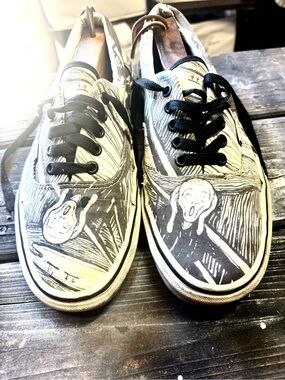 Vans Hand-Painted 'The Scream' Graphic Low-Top Sneakers - Black & White